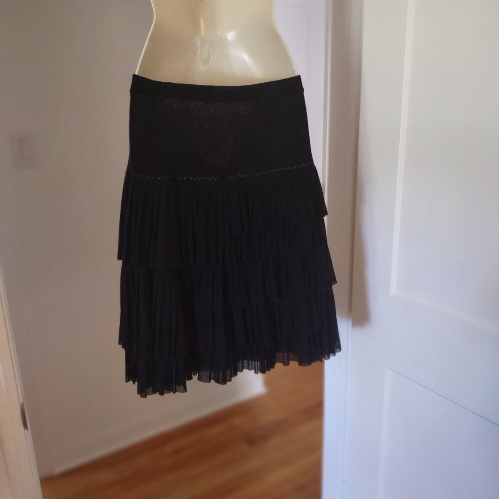 Fuzzi Pull-on Mesh Skirt Pleated Tiers Silver Accent Thread Stitching - MEDIUM - Picture 5 of 7